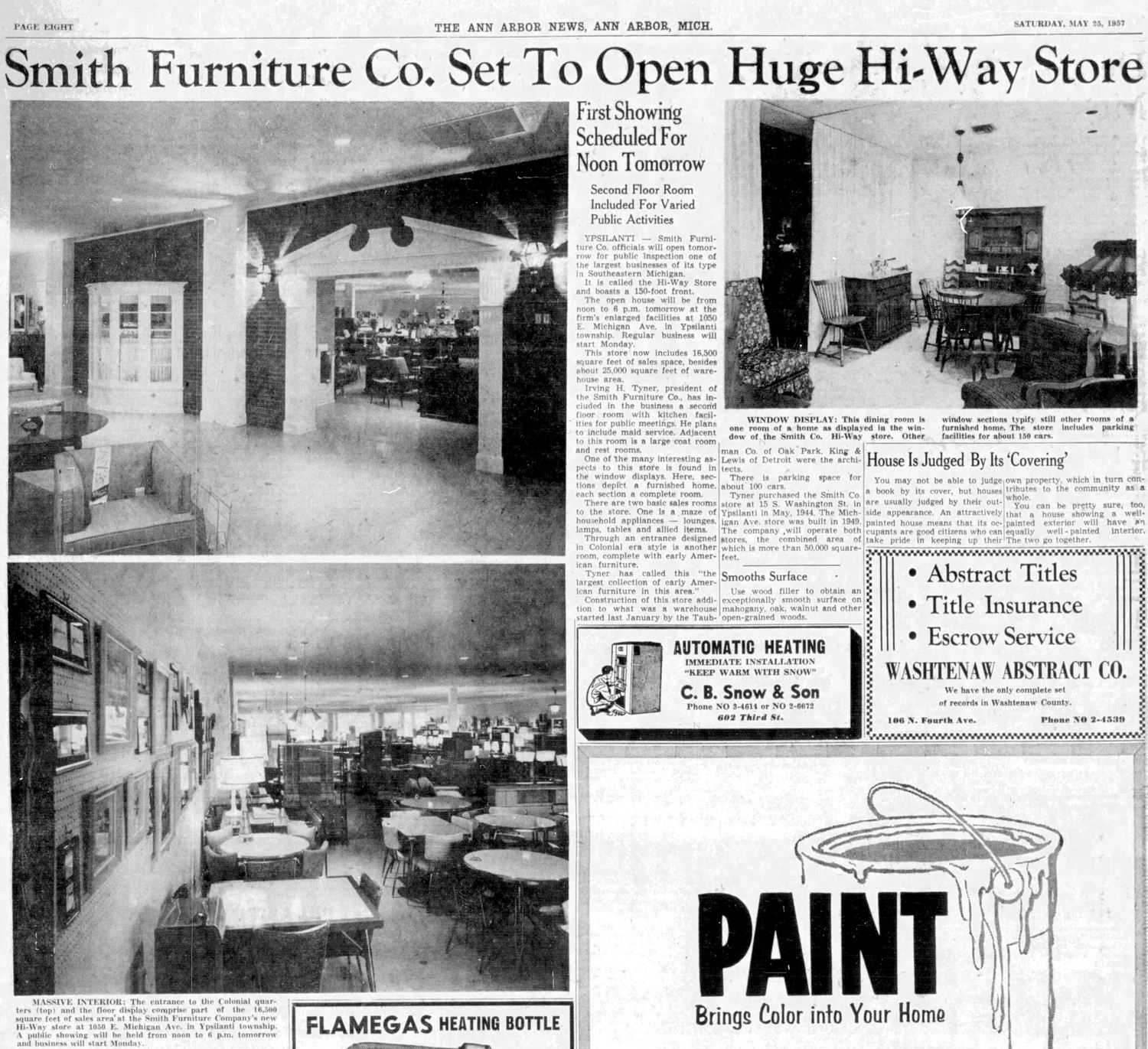 Smith Furniture - May 25 1957 Opening Article (newer photo)